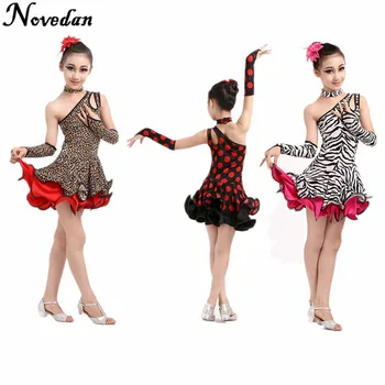 

Sexy Leopard Child Girls Latin Dance Dress Cheap Junior Kids Latin Salsa Performance Costumes Clothes Latin Party Dresses
