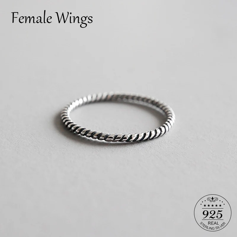 

FEMALE WINGS Simple Fashion 925 Sterling Silver Vintage Spiral Thai Ring for Women Gift Open Cuff Ring Jewelry Twisted FR068