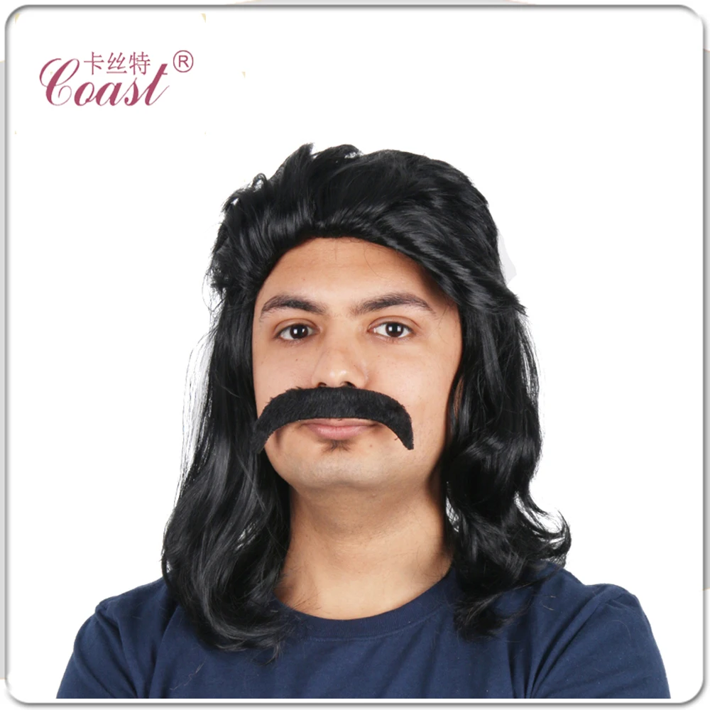 6" (130g) Short Men Hair Wig Mullet Black Wig Wavy Synthetic Wigs For