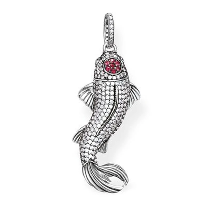 

Silver Plated Zirconia Asian Carp Koi Fish Pendants Fit Chains Necklaces, European Most Fashion Pendant Jewelry for Women Men