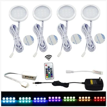 

LED Under Cabinet Light Downlight Spotlights Kit with RF Remote Control Dimmable RGB for Home Kitchen Counter Closet Lighting