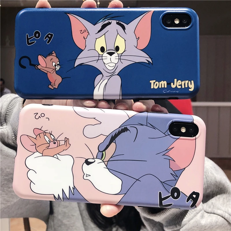 

Funny Cartoon Tom Jerry Phone Case for iPhone X XS Max XR 8 7 6 6s Plus Ultra Thin Soft Silicone Cover Cute Cat and Mouse Cases