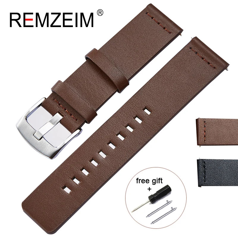 

REMZEIM Genuine Leather Watchbands 18mm 20mm 22mm 24mm Black Brown Women Men Cowhide Smart Watch Band Strap Watch accessories
