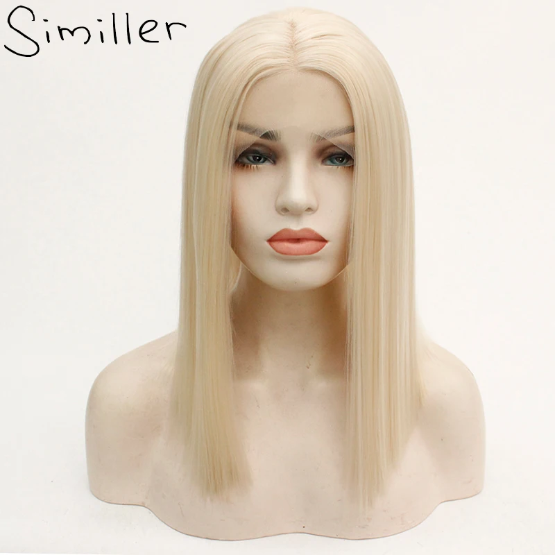 

Similler Short Straight Heat Resistant Wig For Women Synthetic Lace Front Middle Part Glueless Wigs Gold 16" 18" 20"
