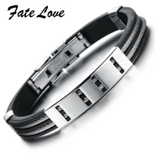 Браслеты в стиле панк& браслеты из нержавеющей стали черные из натуральной силикона мужские браслеты мужские Регулируемые браслеты FL841B
