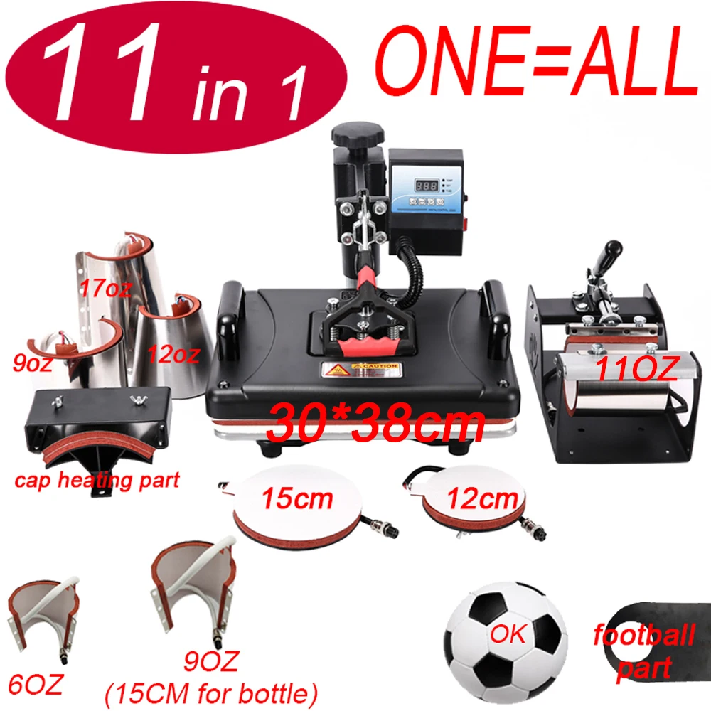 

11 In 1 Heat pen Press Machine,Sublimation Printer/football Transfer Machine Heat Press For Mug/Cap/T shirt/bottle/pen/volleybal