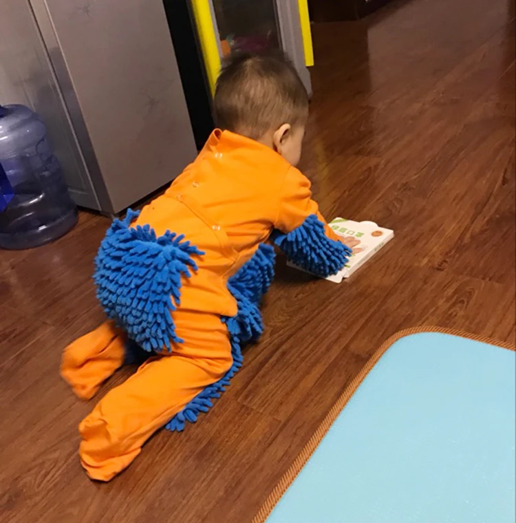 Hot Baby Mop Romper Outfit Unisex Boy Girl Polishes Floors Cleaning Mop Suit Autumn Winter Kids Crawls Toddler Swob Jumpsuit bright baby bodysuits	