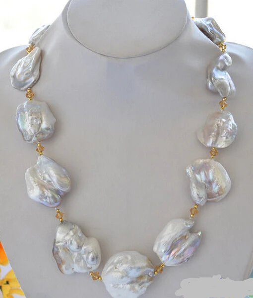 

fast Shipping ***Hot sale >>HUGE nature 42mm baroque white KESHI REBORN PEARL citrine NECKLACE