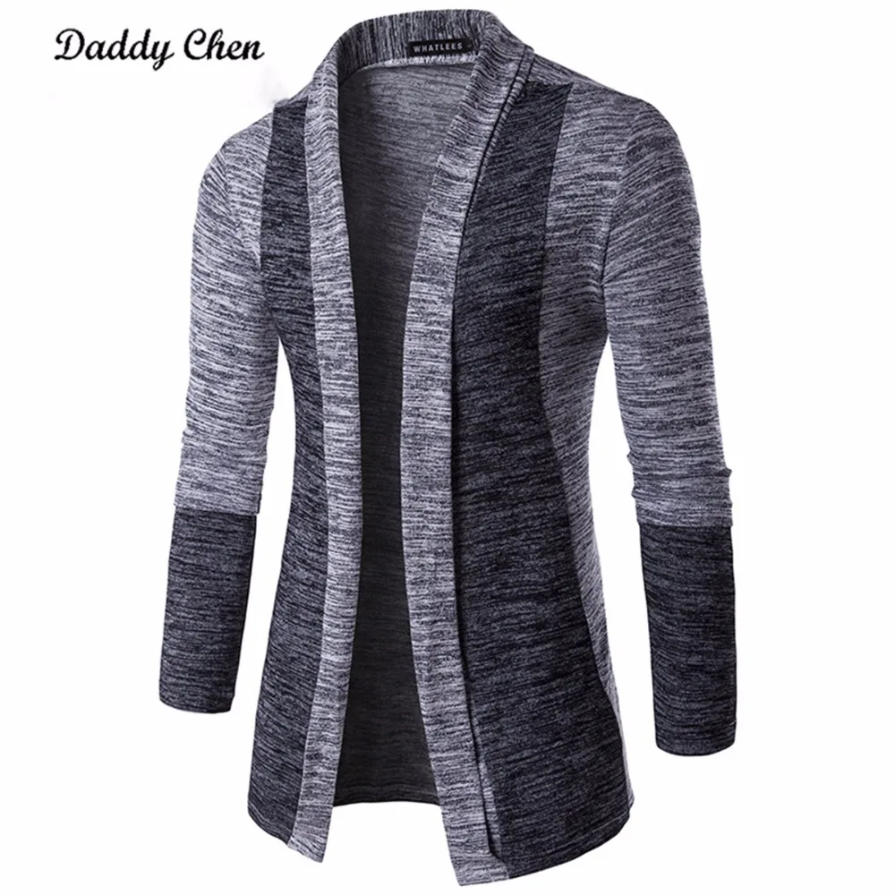 Daddy Chen Casual Men Jacket Coat Patchwork Long Sleeve Men Trench Autumn Cotton Homme Fashion Gray Open Stitch Coat Outerwear
