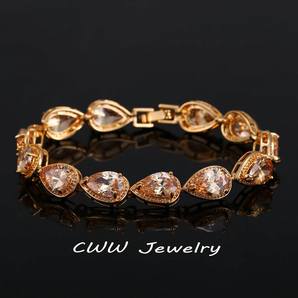 CWWZircons известный бренд ювелирные изделия Диаманте Золото Цвет Груша огранки кубического циркония браслет для невесты для женщин CB154 - Окраска металла: gold champagne