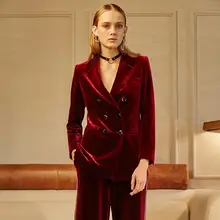 Превосходное качество,, золотой бархатный костюм, женский модный тонкий двубортный бархатный пиджак винно-красного цвета, Женский блейзер, одежда