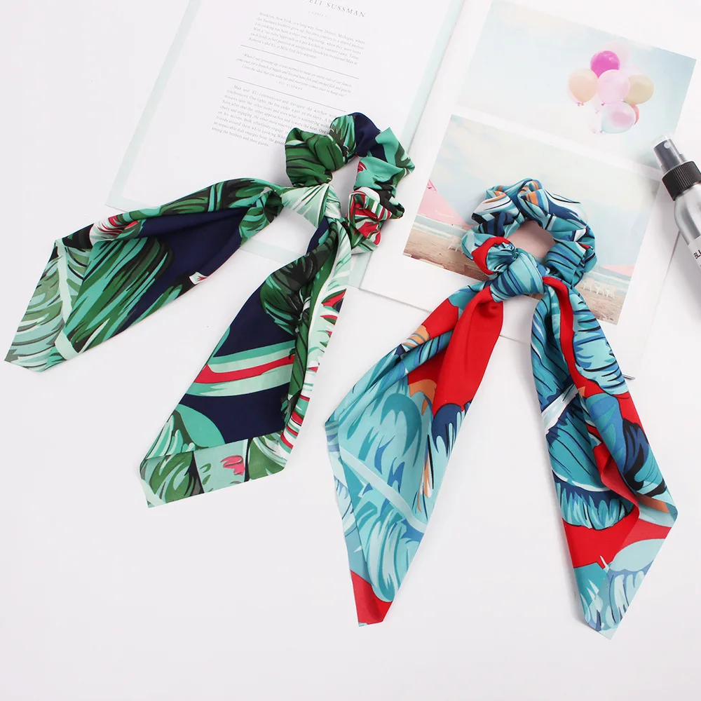 

New Ribbon Scrunchie Chiffon Headband Summer Beach Scrunchies Women Elastic Hair Bands Girls Hair Ties Printed Hair Accessories