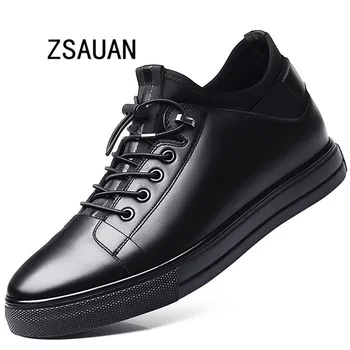 

ZSAUAN 5 / 7 CM Elevator Men Leather Shoes Invisible Height Increased Lace-up Young Men Casual Men Trend Sneakers Mens Loafers