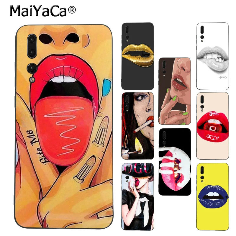 

MaiYaCa Sexy Girl red Lips Painted Design Phone Case for Huawei P9 P10 Plus Mate9 10 Mate10 Lite P20 Pro Honor10 View10
