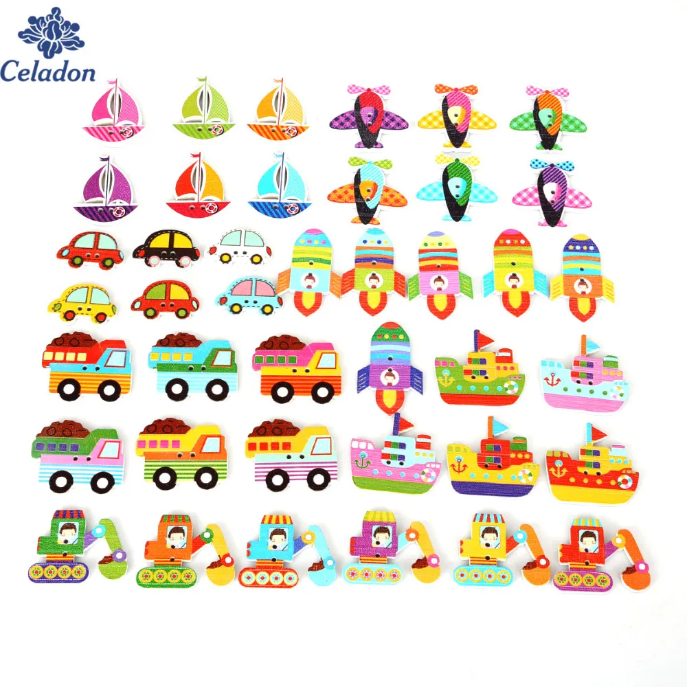 

70PCS Random Mixed Decorative Buttons two holes Lovely Conveyance Mixed Sewing Wooden Buttons Flatback Scrapbooking Making