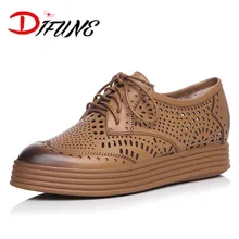 Free shipping new fashion LAce-up Women’s cut-outs retro brogue shoes girl’s Flats real cowhide genuine leather flats for female