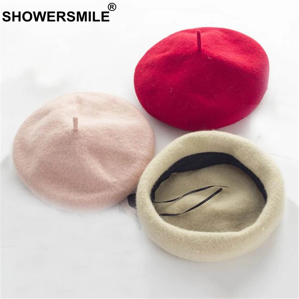 SHOWERSMILE колпачок из шерсти Для женщин бордовый Повседневное головной убор художника Женский милый британский стиль утконоса шляпа