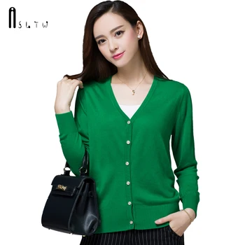 

ASLTW Cardigan Sweater Women New Spring and Autumn Solid V Neck Sweater Plus Size Single Breasted Lady's Sweater