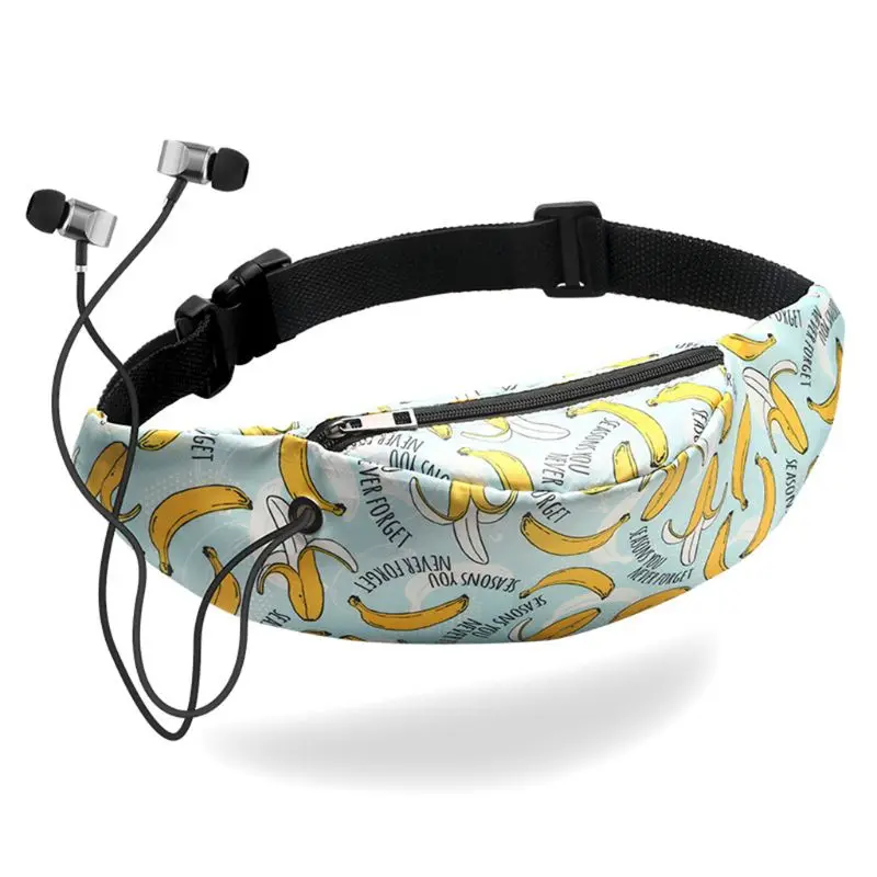 

3D Colorful Print Women Waist Fanny Pack Belt Bag Headset Chest Pouch Travel Sport Hip Bum Bags Small Purse Outdoor Bags