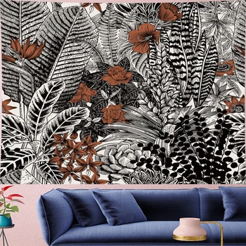 

Nordic Style macrame tapestry Wall Hanging flower tropical plant wall carpet sketch flower Wall Hanging black retro home cloth