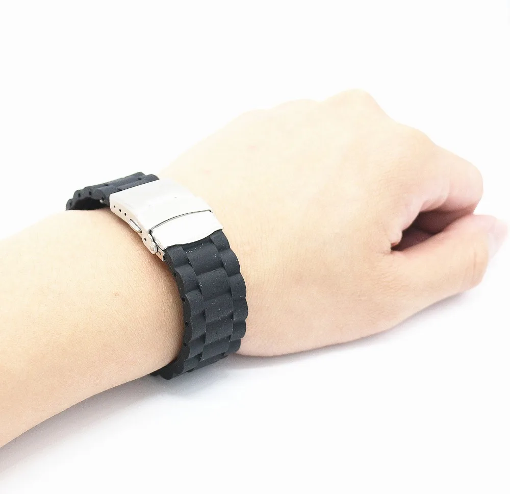 

Rubber Folding Clasp Safety Strap Moto 360 Smart Watch band bracelet men women For Cartier Casio dw tissot Omega Longines GMT lv