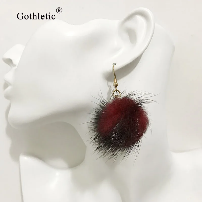 Buy Gothletic 4mm Real Mink Fur Ball Drop Earring