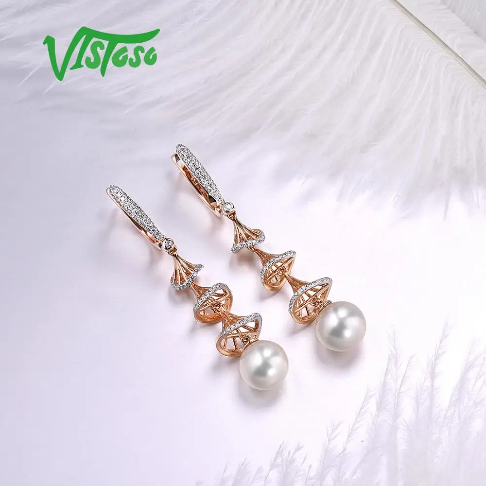 VISTOSO Pure 14 K 585 розовое золото сверкающие бриллианты элегантные пресноводные