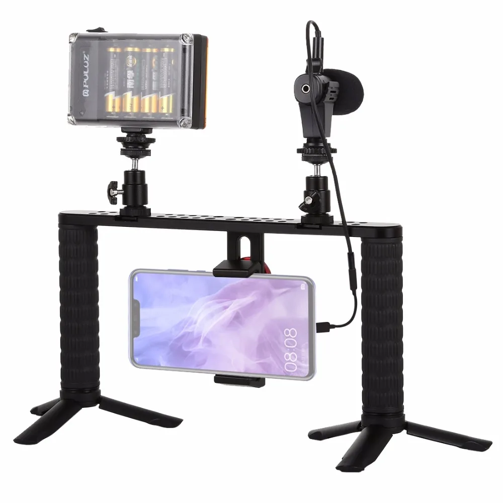  PULUZ 4 in 1 Live Broadcast LED Selfie Light Smartphone Video Rig Handle Stabilizer Aluminum Bracke