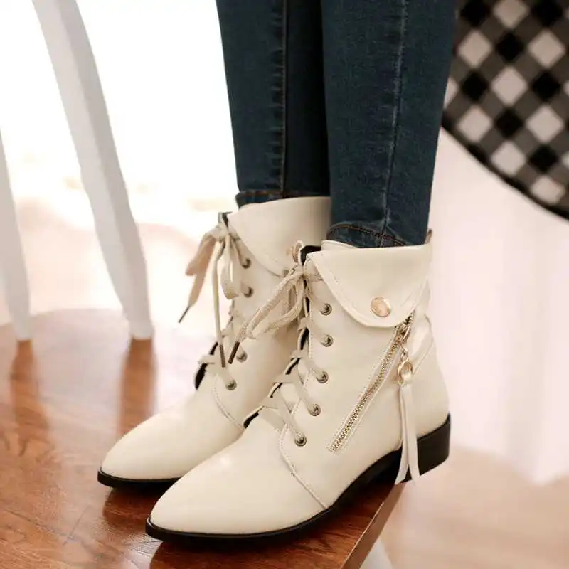 

2015 Hot Sale Low Thick Heels Ankle Boots Round Toe Solid Knight Boots Concise Ridding Shoes Plus Size 30-43 Women Black Shoes