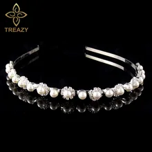 TREAZY с серебряным покрытием с жемчугом и кристаллами, свадебные аксессуары для волос горный хрусталь с головными повязками торжественные короны тиары для невесты с цветочным узором для девочек