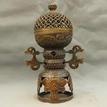 1" Китай Тибет Буддизм Дракон Кадило Лаки Бронзовая Статуя