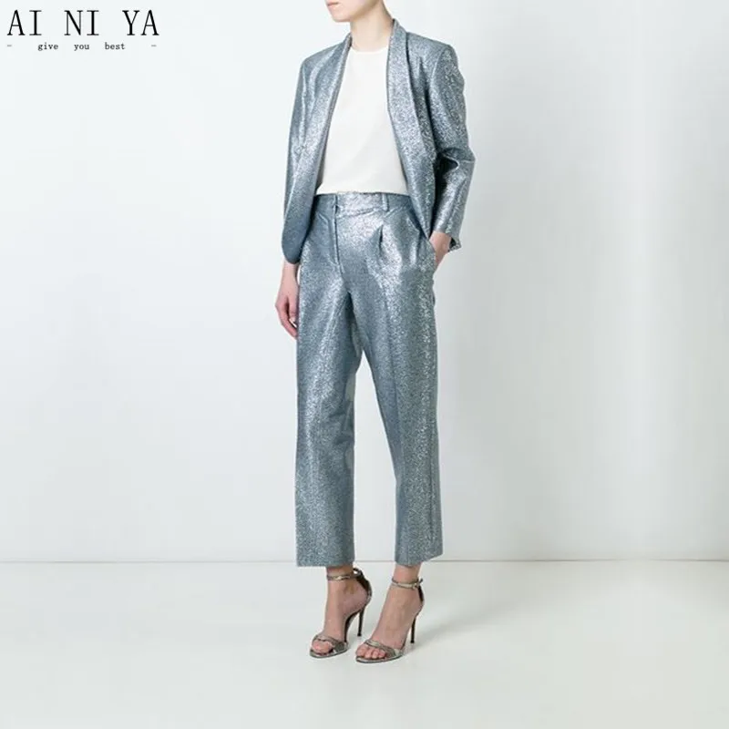 Пиджак+ брюки женский деловой костюм однобортный офисный форменный Дизайн Формальные обтягивающие женские брюки с блестками костюм Блейзер на заказ