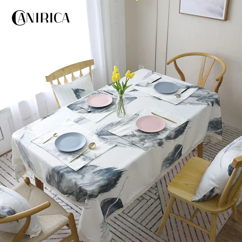 

CANIRICA Tablecloth With Lace Table Cloth Rectangle Table Cover For Home Kitchen Tropical Dressing Nordic Home Decor Tafelkleed