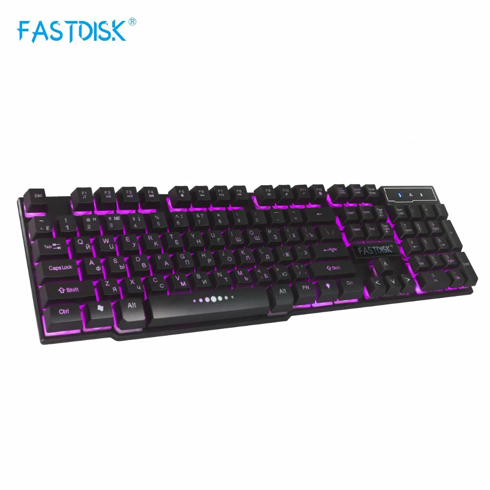 

FASTDISK Backlight USB Keyboard English with Russian Character Teclado Gamer Floating 3 Color LED Backlit