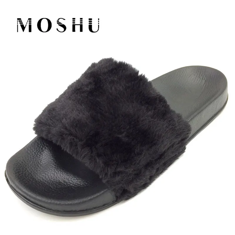 

Design Women Slippers Female Fur Slides Comfortable Plush Winter Flat Sandals Home Indoor Casual Shoes White Black Zapatos Mujer