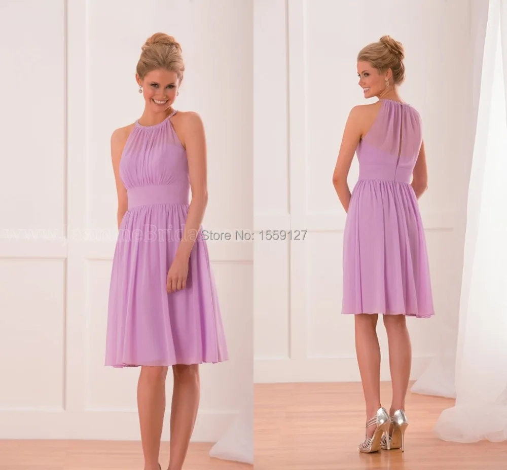 Plus Size vestido Mini Simple Halter A Line Coral Purple Bridesmaid Dresses Cheap 2017 Lavender Wedding Event Dresses to Party