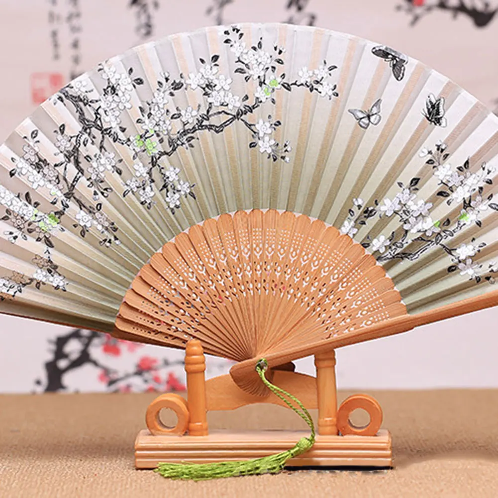 

Butterfly Flowers Pattern Bamboo Handheld Folding Fans for Girls Women Tassel Folding Fans LXY9