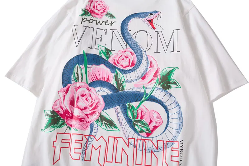 Rose Snake Flowers Print Tshirts 5