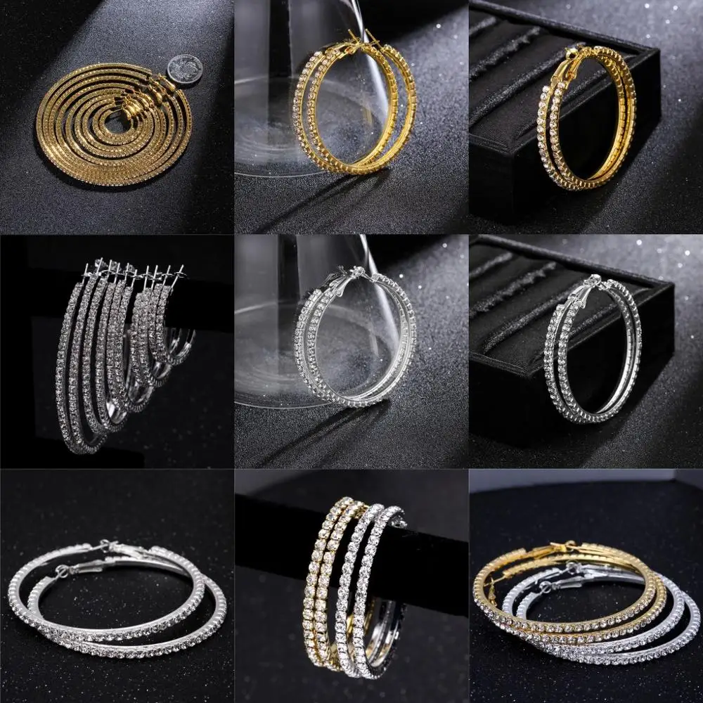 

ROXI 1Pair Fashion Hoop Earrings for Women Big Smooth Circle Earrings with Rhinestone Basketball Brincos Loop Earrings Korean