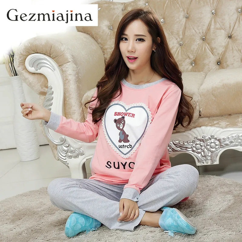 

Cotton maternity breastfeeding clothes cartoon Long Sleeve Round-Neckline With Opening Design Nursing Pajamas Suit Set for Woman