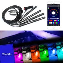 12 В RGB светодиодный Bluetooth телефон управление Автомобильная полоса для отделки интерьера светильник гибкий Авто Атмосфера лампы комплект ног Android iOS APP