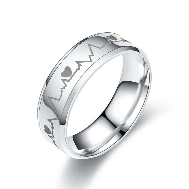 6MM 3Color Simple Design Wedding Engagement Stainless Steel ECG Ring Gift 