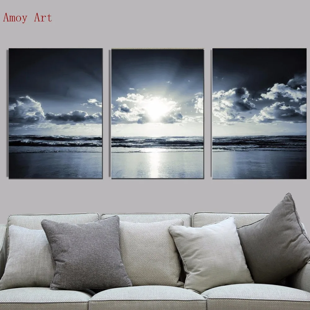 1155 35 De Réduction3 Pièce Mur Photo Pour Salon Noir Blanc Mer Coucher De Soleil Photo Impression Peinture Sur Toile Mur Art Décor Maison Toile