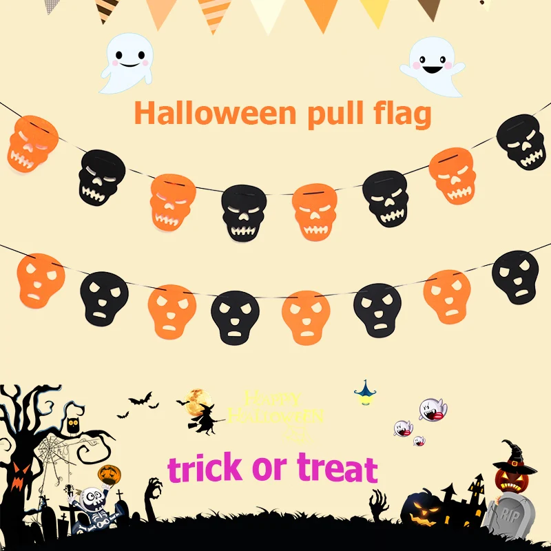 Zilue 1pcs/Lot Halloween Pull Flower Pull Flag KTV Bar Layout Props Decoration Pumpkin Ghost Spider Bat Diverse Hanging Flag Zilue 1pcs/Lot Halloween Pull Flower Pull Flag KTV Bar Layout Props Decoration Pumpkin Ghost Spider Bat Diverse Hanging Flag