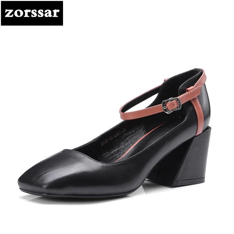 

Plus Size 34-42 Women Shoes Square toe Pumps Genuine Leather Dress Shoes High Heels Single Shoes Wedding shoes zapatos mujer