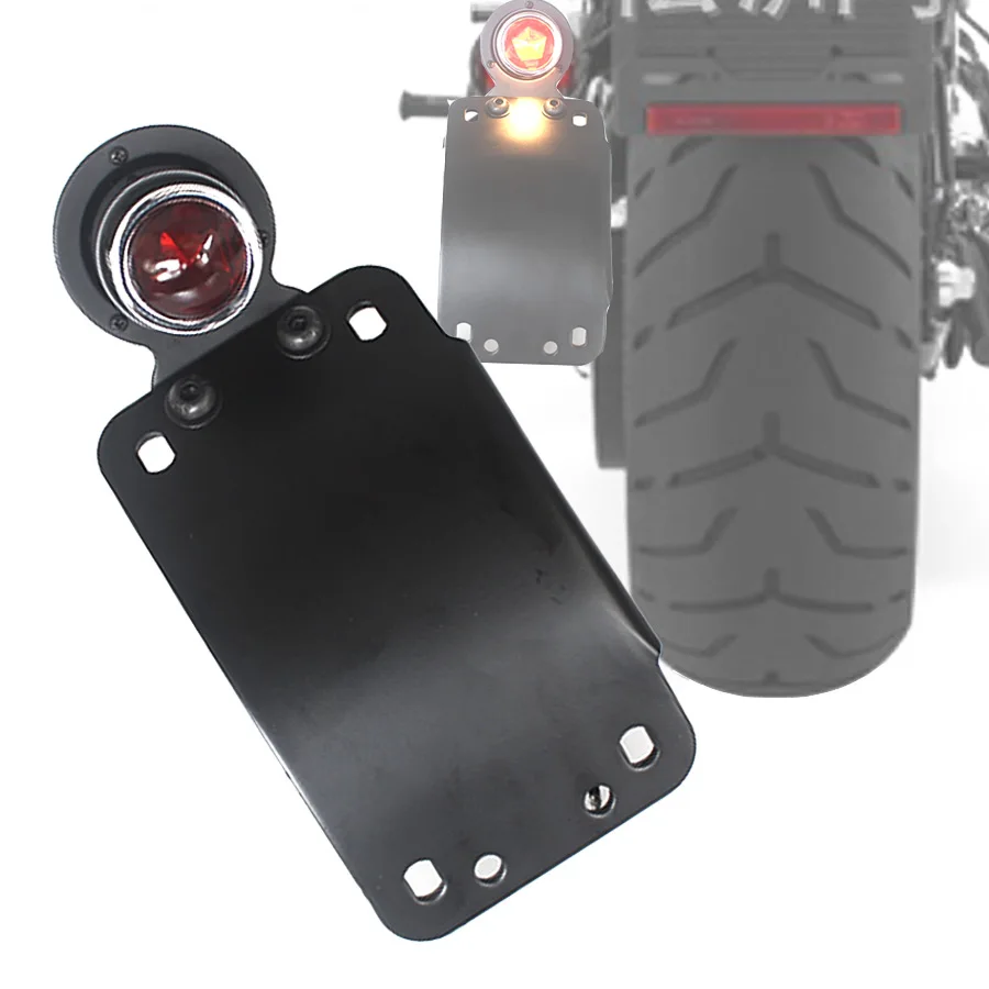 3/4" Hole Black Round Side Mount Curved Vertical Model License Plate