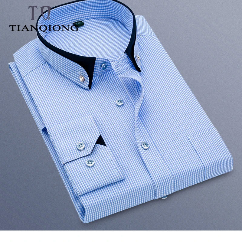Новое поступление весенние высококачественные полосатые повседневные мужские рубашки, мужские клетчатые рубашки, синие фиолетовые, мужские рубашки больших размеров M-5XL - Цвет: Blue Plaid