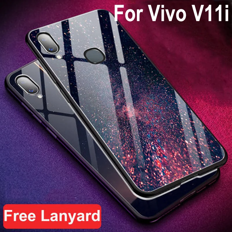 

Luxury Tempered Glass Case For Vivo V11i Case Soft Silicone Frame Hard Back Cover 6.3'' For Vivo v11 i Cases vivov11i shell