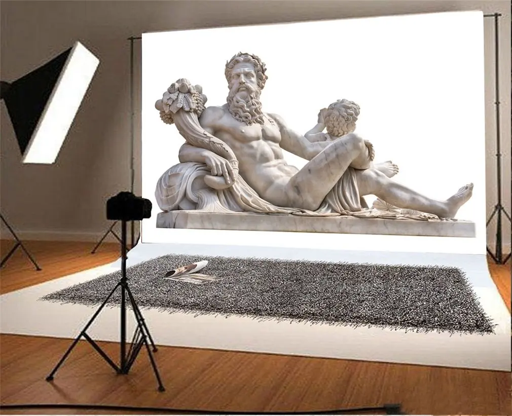

Photography Backdrop Marble Statue of Greek God with Cornucopia in His Hands Landmark Photo Background Party