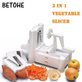 

3 in 1 Vegetable Fruit Spiral Slicer portable Spiralizer manual Chopper Cutter Twister hand apple Peeler Kitchen slicing machine